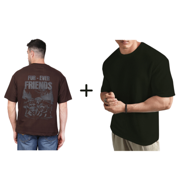 Combo ( Fur-Ever Friends + Balck Polyester Blend Oversized Fit Men’s T-Shirt )