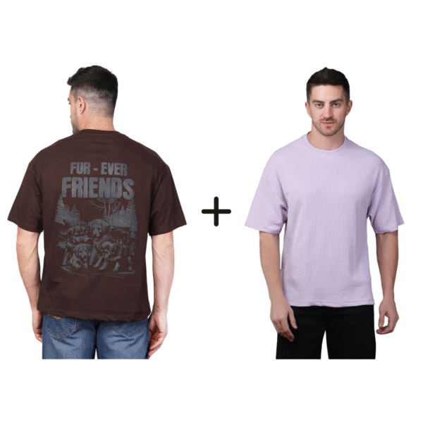 Combo ( Fur-Ever Friends + Lavender Polyester Blend Oversized Fit Men’s T-Shirt ) (Copy)