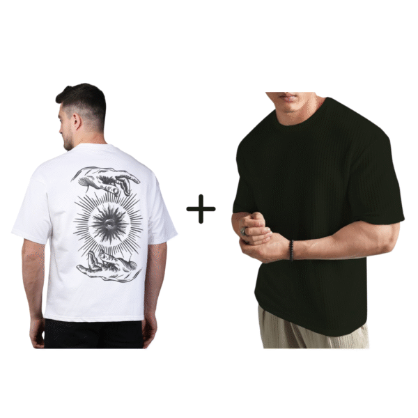 Combo ( Divine Vision + Black Polyester Blend Oversized Fit Men’s T-Shirt )