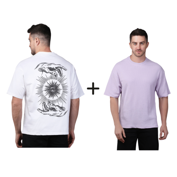 Combo ( Divine Vision + Lavender Polyester Blend Oversized Fit Men’s T-Shirt )