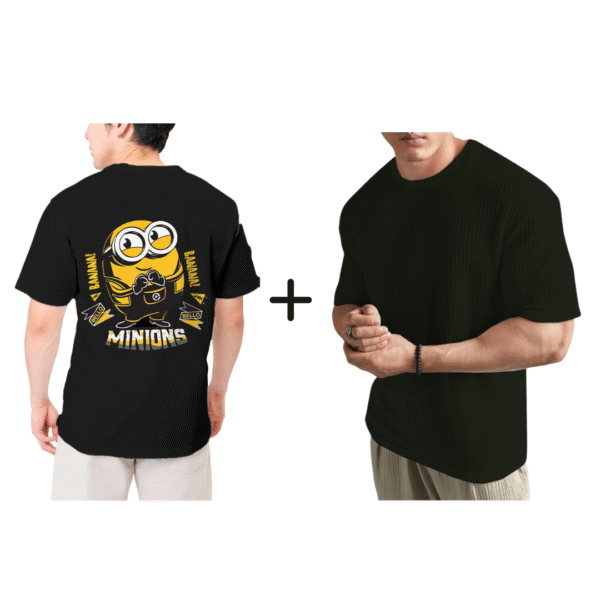 Combo ( Minions + Black Polyester Blend Oversized Fit Men’s T-Shirt )