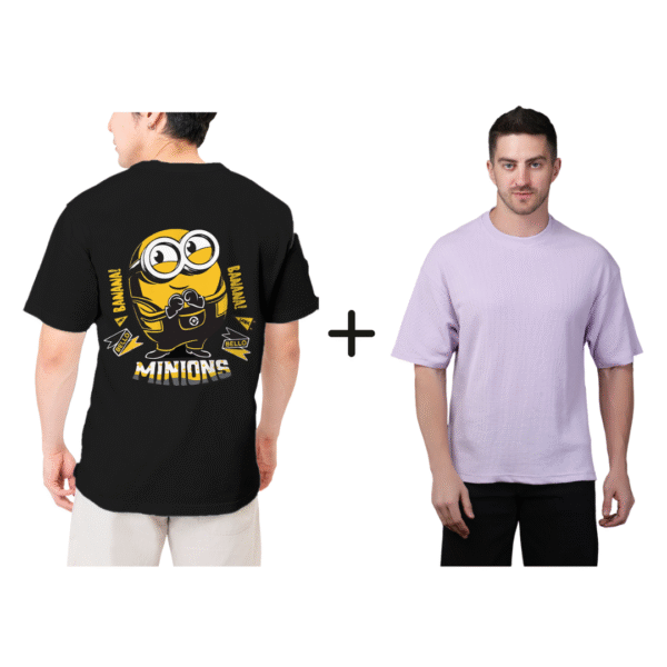 Combo ( Minions + Lavender Polyester Blend Oversized Fit Men’s T-Shirt )